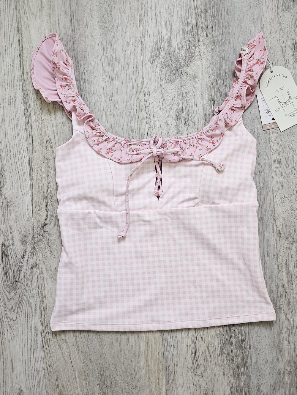 New Blogilates Ruffle Lace Up Athletic Tank Top